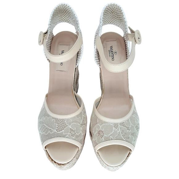 VALENTINO GARAVANI Mesh Lace Leather Espadrille Wedge EU 39 US 9 Platform Sandal - Picture 6 of 12